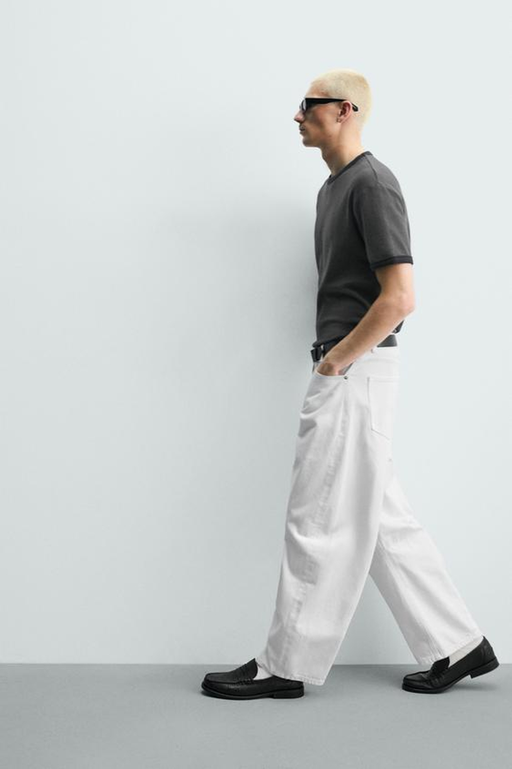 ZARA БРЮКИ BARREL FIT, БЕЛЫЙ