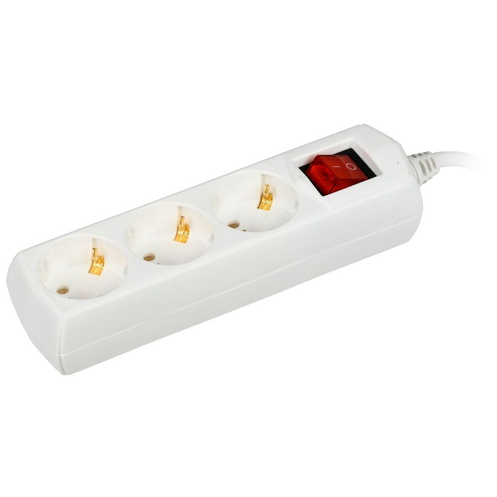 Удлинитель 3 гн, 3 м, 1 мм2, 10 А, выкл, 2P+PE, 250В, бел, IEK, Generica, WYP10-10-03-03-ZK-G