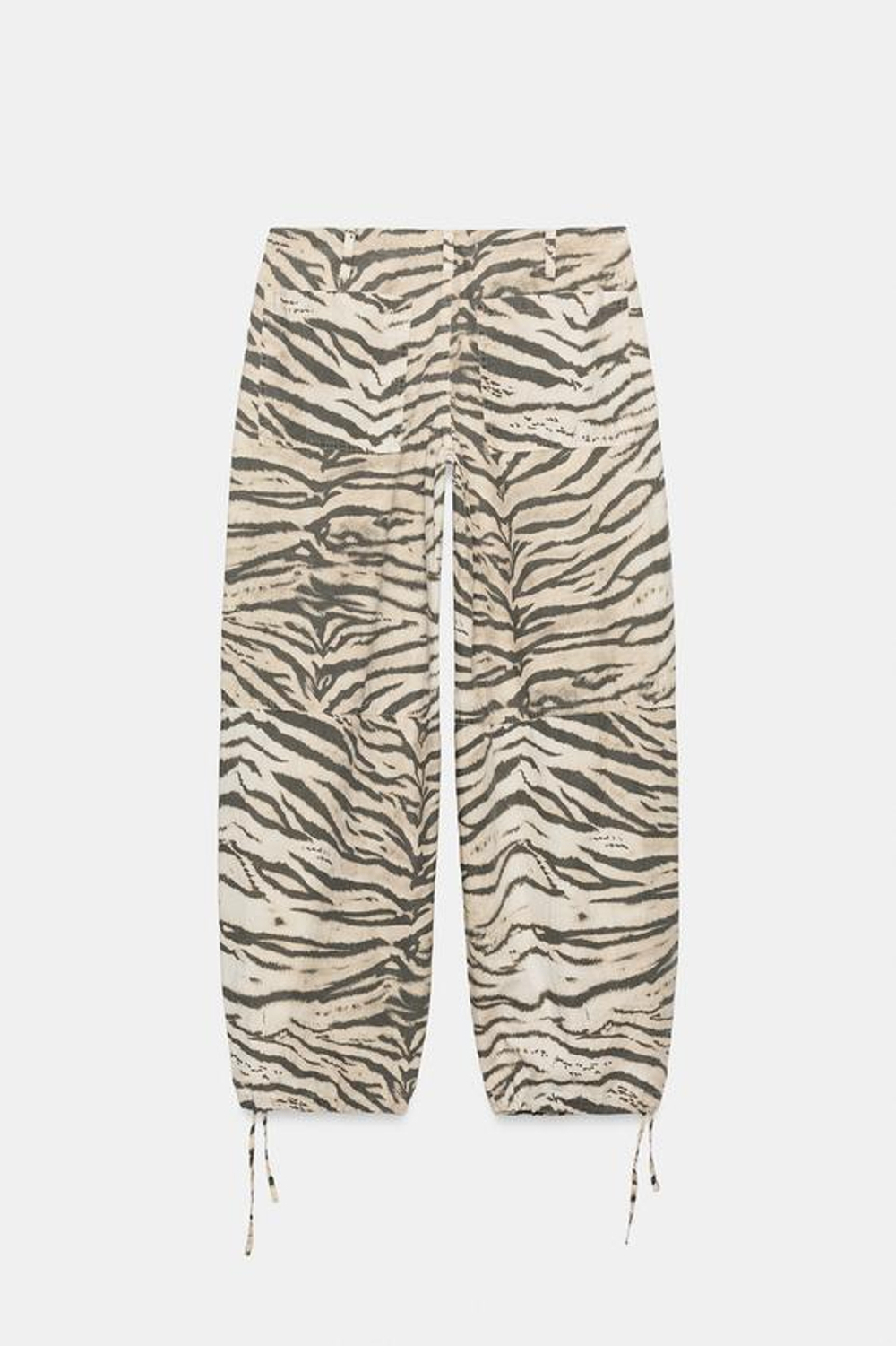 ZARA ШИРОКИЕ БРЮКИ С АНИМАЛИСТИЧЕСКИМ ПРИНТОМ И ШНУРКАМИ, ТИГРОВЫЙ ПРИНТ