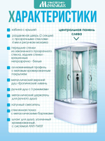 Душевая кабина МОНОМАХ без силикона (110х80) прозрачное с рисунком стекло, поддон высокий, с крышей, левосторонняя