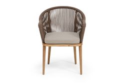 "Лион" стул плетеный из роупа, основание дуб, роуп коричневый круглый, ткань бежевая 15052