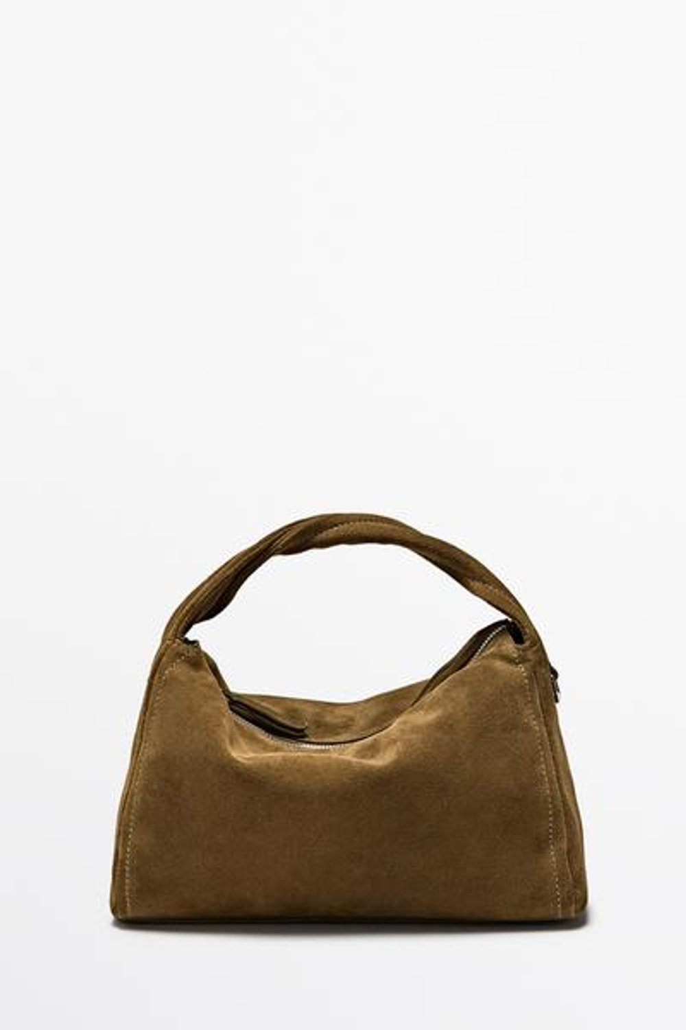 Massimo Dutti Сумка через плечо из натуральной замши, серо-коричневый