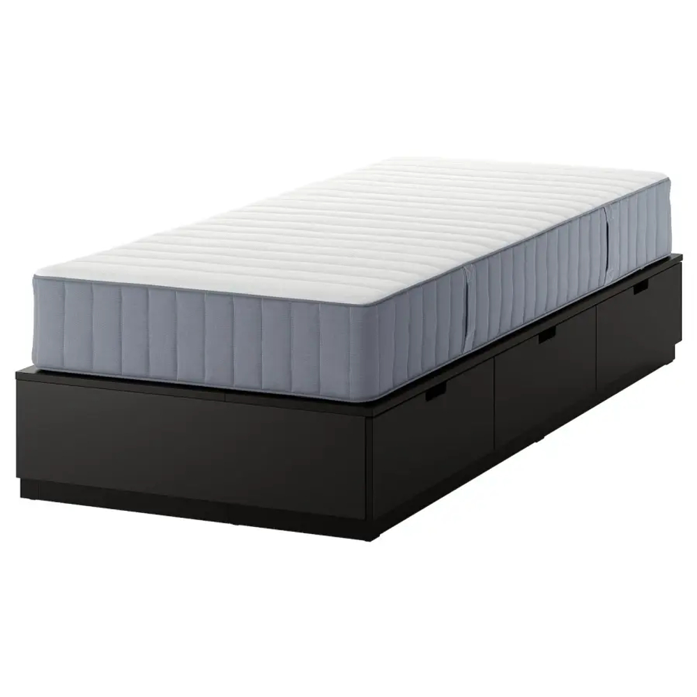 Каркас кровати с местом для хранения и матрасом - IKEA NORDLI, 200х90 см, матрас средне-жесткий, черный, НОРДЛИ ИКЕА