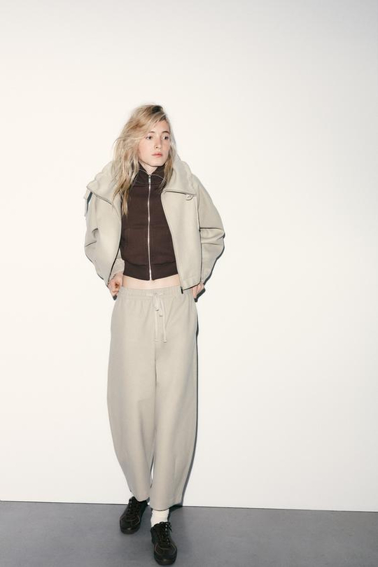 ZARA БРЮКИ ИЗ МЯГКОЙ ТКАНИ, ЗЕЛЕНЫЙ/СЕРЫЙ