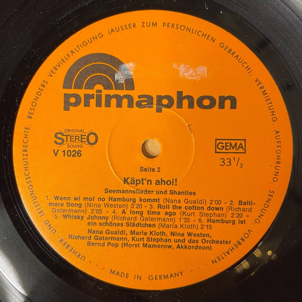 Винтажная виниловая пластинка LP Сборник Эстрады Kapt'n Ahoi (Germany 1970)