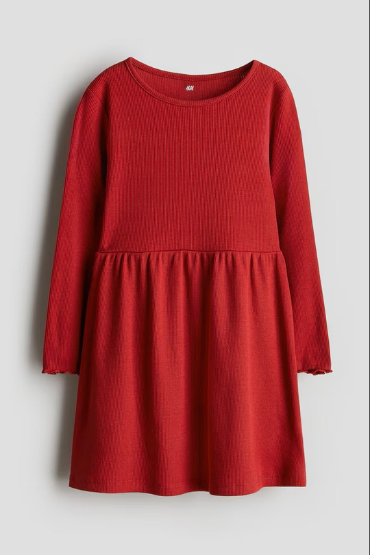 H&M Трикотажное платье в рубчик, красный