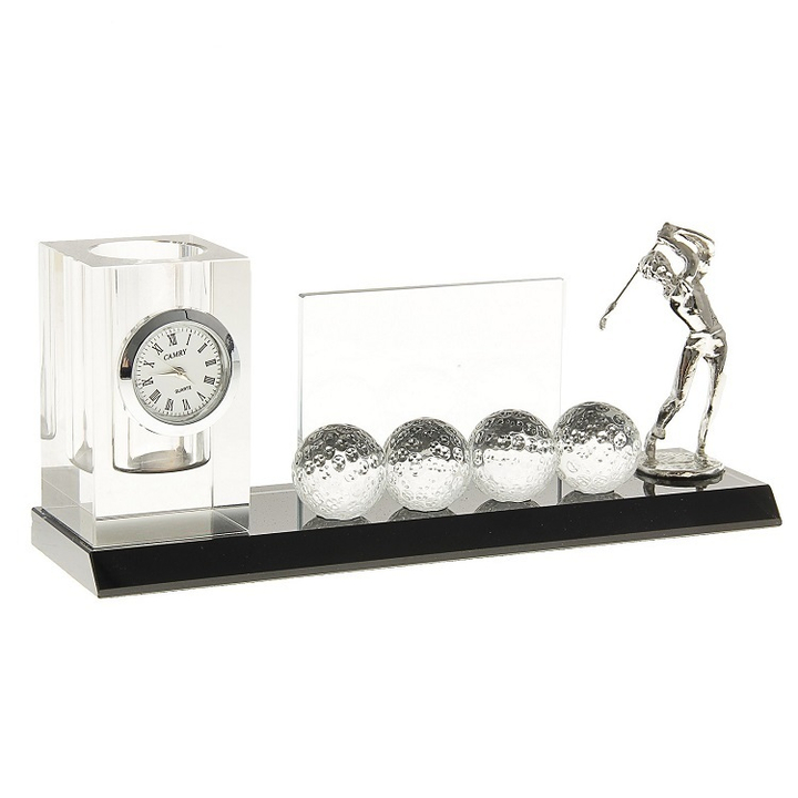 Набор настольный «Гольфист»: часы, визитница, подставка для ручек, стекло, металл