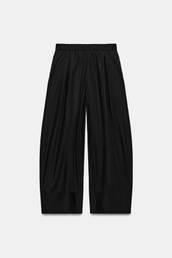 ZARA ШИРОКИЕ БРЮКИ ИЗ ПОПЛИНА, ЧЕРНЫЙ