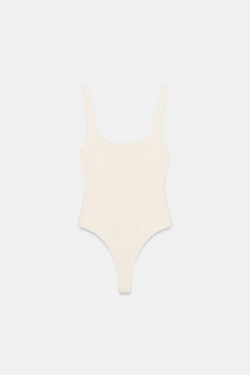 ZARA ЭЛАСТИЧНОЕ БОДИ С КВАДРАТНЫМ ВЫРЕЗОМ, ЭКРЮ