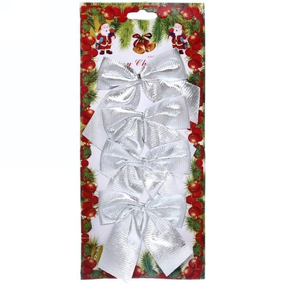Бант на елку 9*7см ( набор 6шт) "Серебряный шик" (Серпантин)