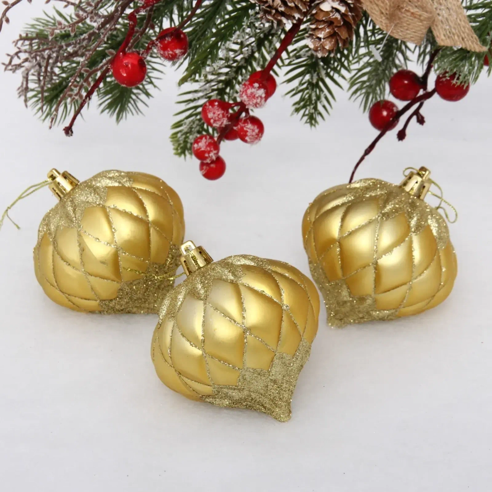 Ёлочные игрушки «Юла» 8 см (набор 3 шт), золото