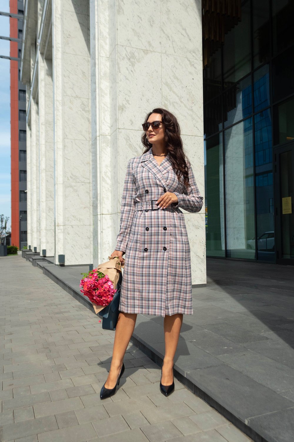 Платье-пиджак в клетку из вискозы