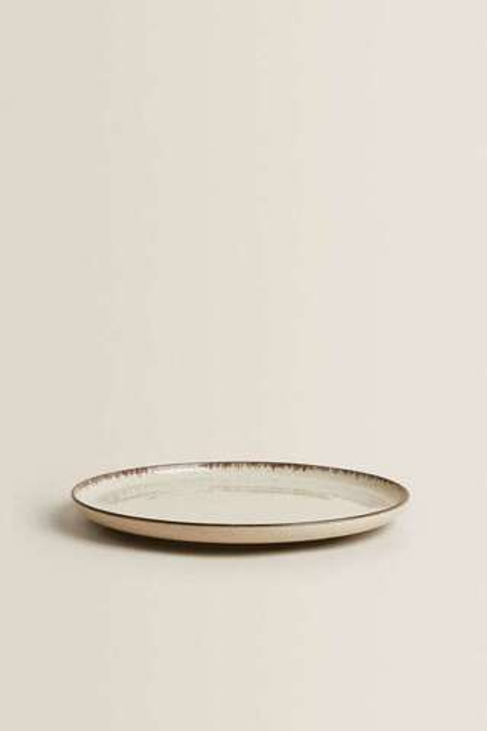 ZARA HOME ФАРФОРОВАЯ ОБЕДЕННАЯ ТАРЕЛКА С ОБОДКОМ ПОД СТАРИНУ, ЭКРЮ