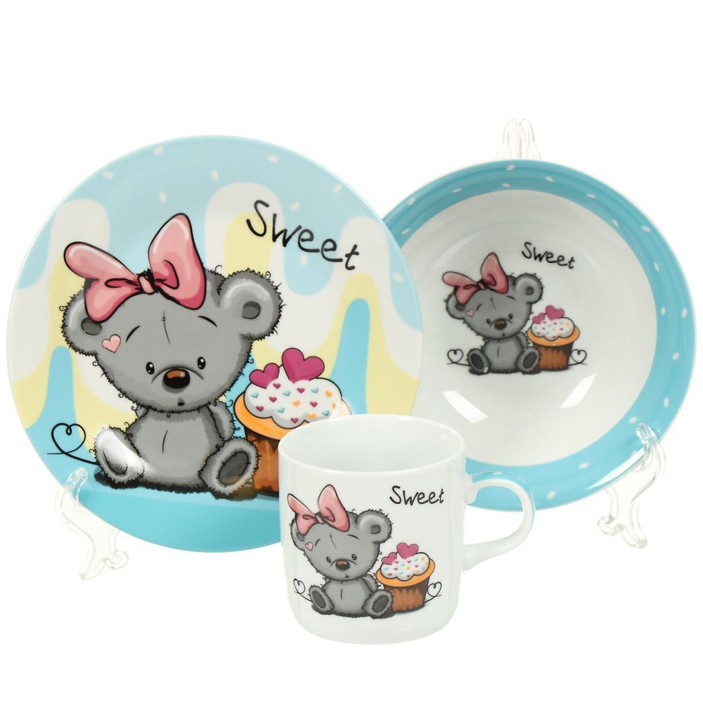 Набор посуды керам, 3 шт, Медвежонок, тар 17,5см,сал 15см,круж 230мл, Daniks, C524