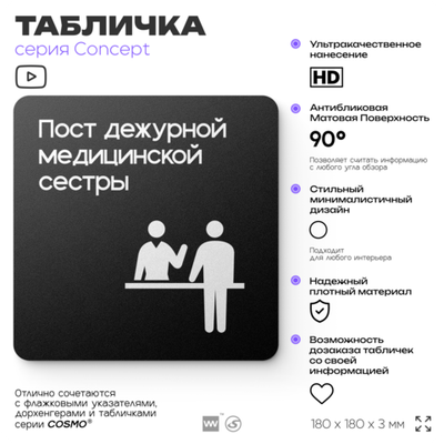 Табличка Пост медсестры, на дверь и стену, навигационная и информационная, серия CONCEPT, 18х18 см, Айдентика Технолоджи