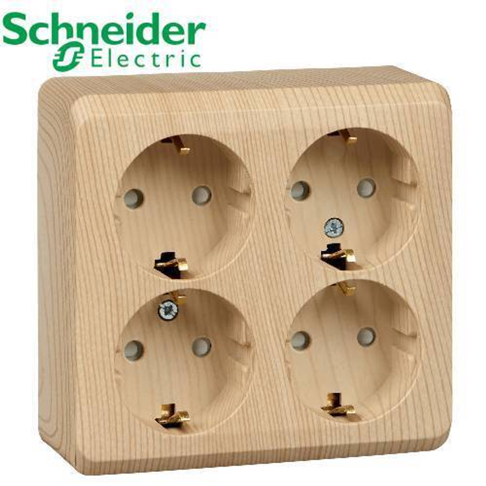 PA16-208D Розетка 4-ая с/з (сосна) Этюд Schneider
