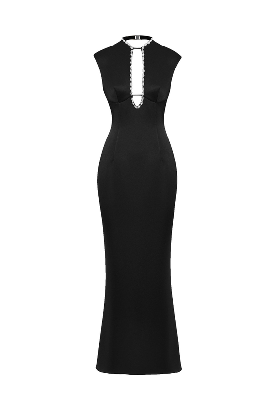 Платье миди из сатина с кристаллами