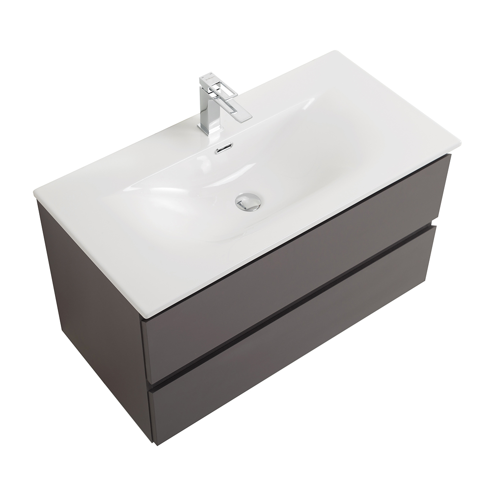 Тумба с раковиной подвесная BelBagno KRAFT-900-2C-SO-GSO Темно-Серый матовый, раковина белая BB-8099-90