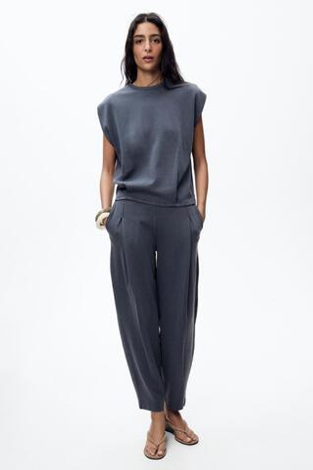 ZARA ФУТБОЛКА INTERLOCK С ЭФФЕКТОМ ПОТЕРТОСТИ, СИНИЙ