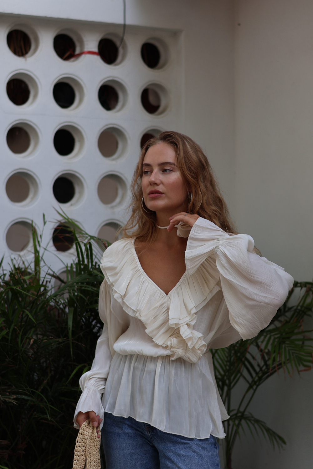 Блуза с рюшами молочный