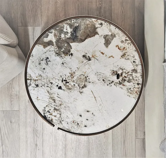 Стол журнальный 4674, Ø80х32 см, глянцевая керамика, экокожа