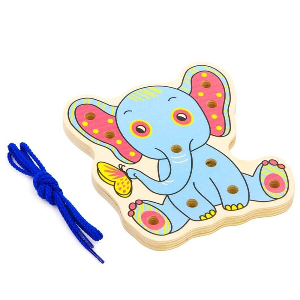 Шнуровка "Слоненок", развивающая игрушка для детей, обучающая игра из дерева