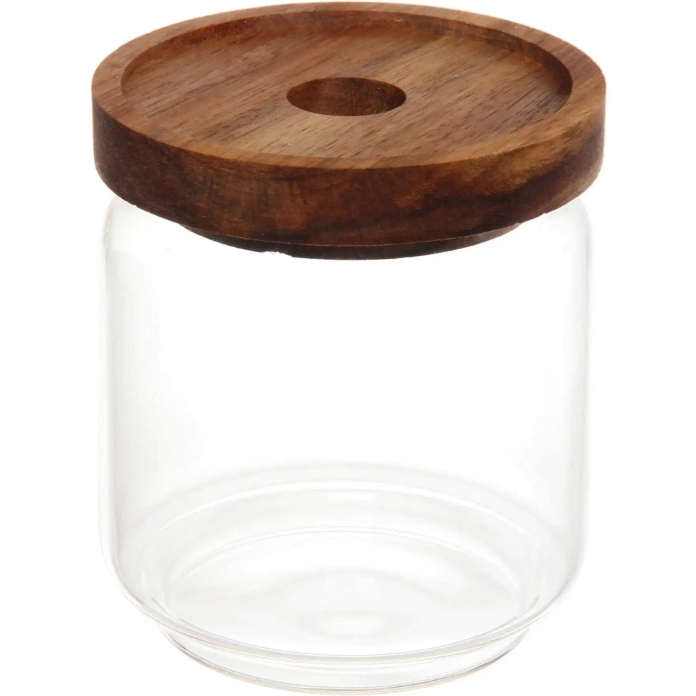Банка для продуктов стеклянная 500мл «Хай-Тек» с крышкой из акации 9*10см