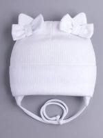 Шапка с ушками для девочки трикотажная на завязках