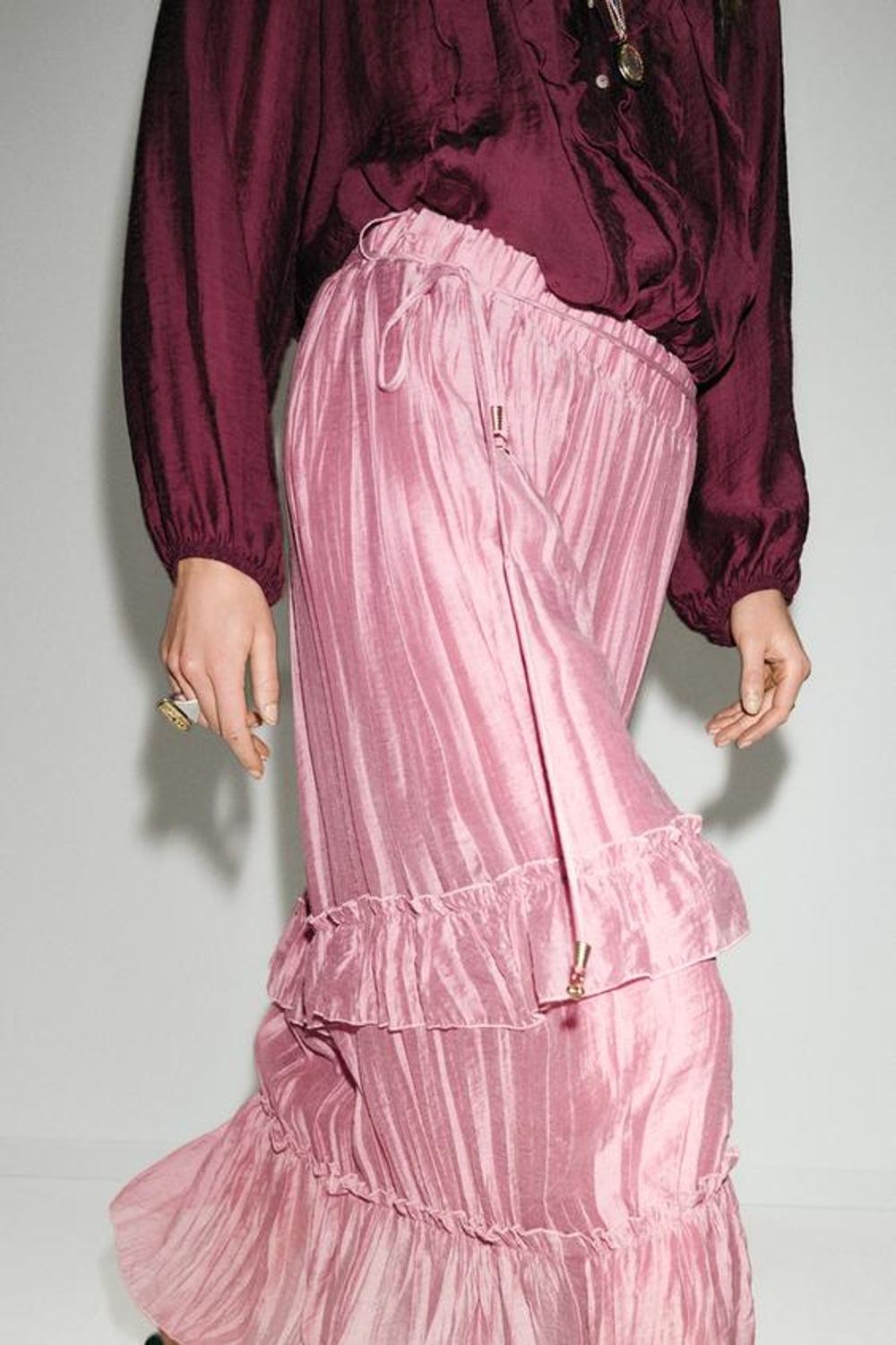 ZARA ЮБКА МИДИ С ВОЛАНАМИ, МАРСАЛА