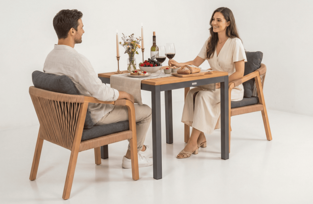 Стол обеденный Ideal Patio ТЕЛЛА алюминий, тик 80x80 см (4 ножки)