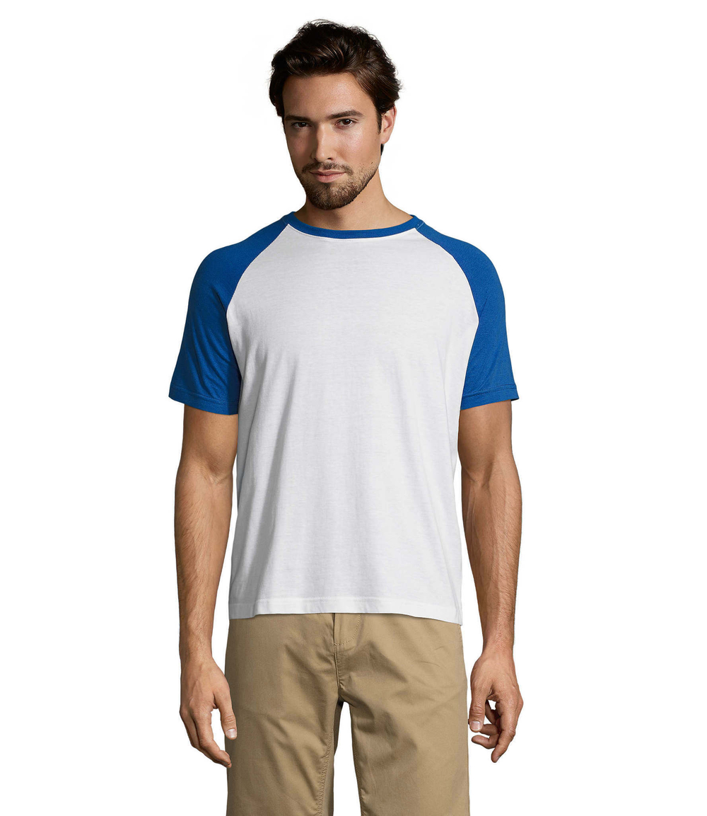 Футболка двухцветная FUNKY. C рукавами реглан. 100% хлопок Белый/Синий  S