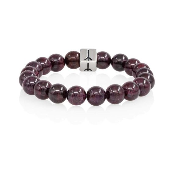 Браслет Защита и уверенность из натурального граната с руной Альгиз в форме куба из серебра 925, вид 3