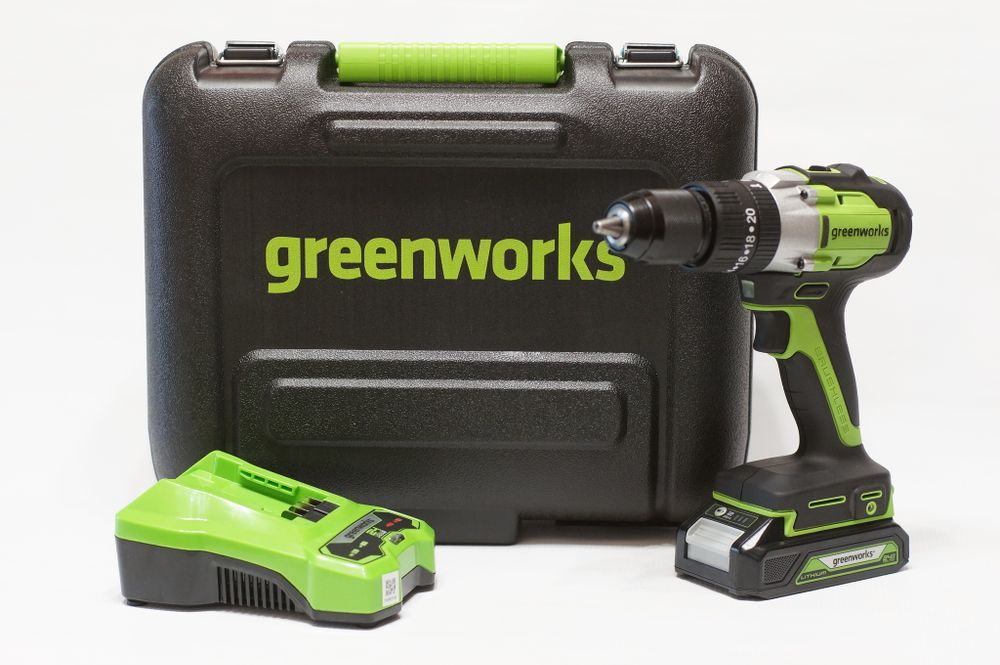 Аккумуляторная ударная дрель шуруповерт Greenworks GD24DD60K2, 3704107UA, 24v, АКБ 2 А·ч и ЗУ в кейсе