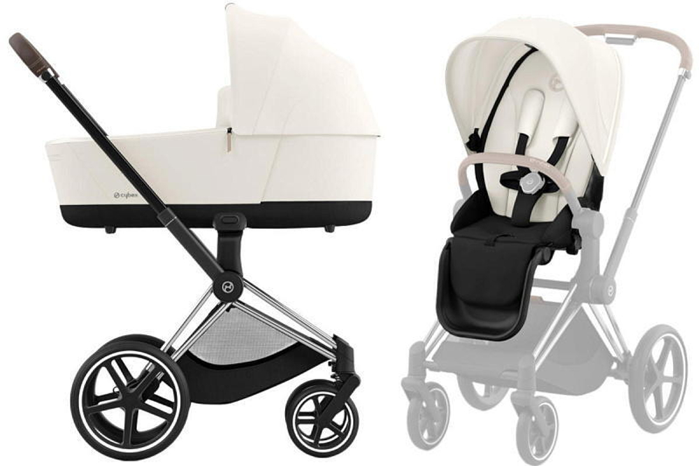 Коляска 3 в 1 Cybex Priam IV Chrome Brown complete и автокресло Cloud T i-Size Cozy Beige Plus Off White