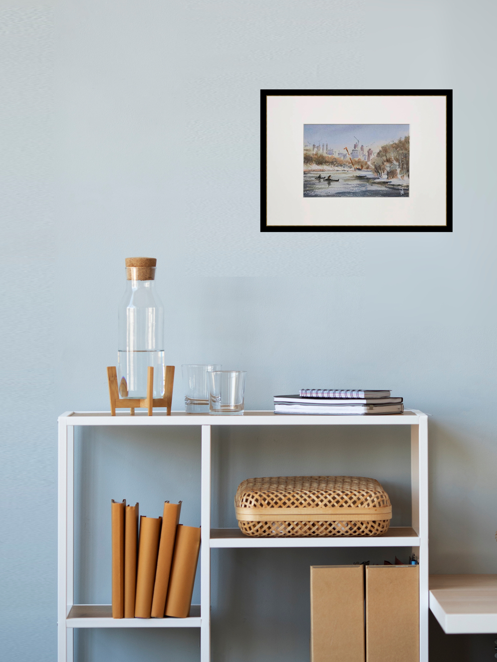 Картина авторская акварельная в паспарту 21х30 см на стену для интерьера "Весна на Москве-реке"