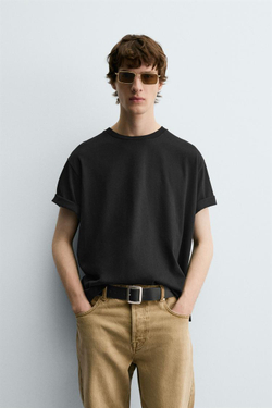 ZARA ФУТБОЛКА С НАДПИСЬЮ CROQUETAS, ЧЕРНЫЙ