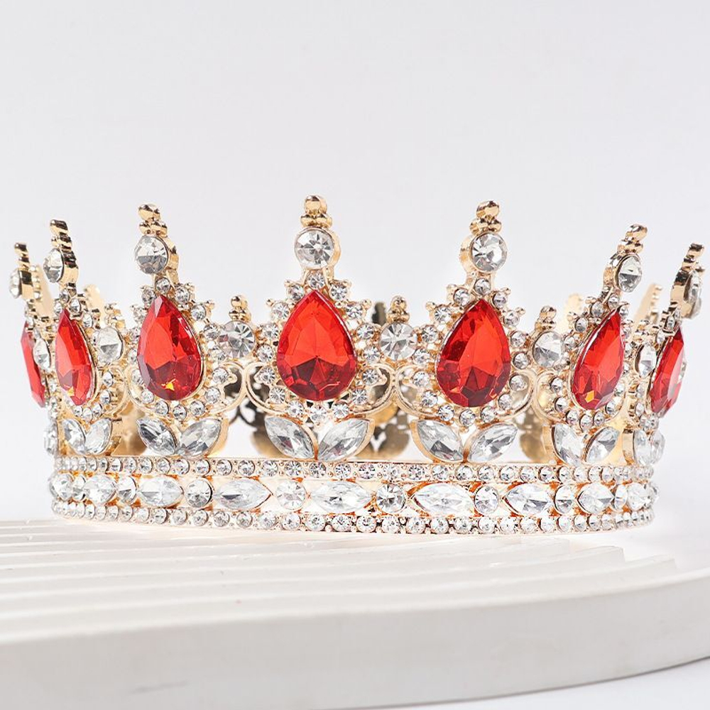 Декоративная корона на торт, золото (Красные камни)