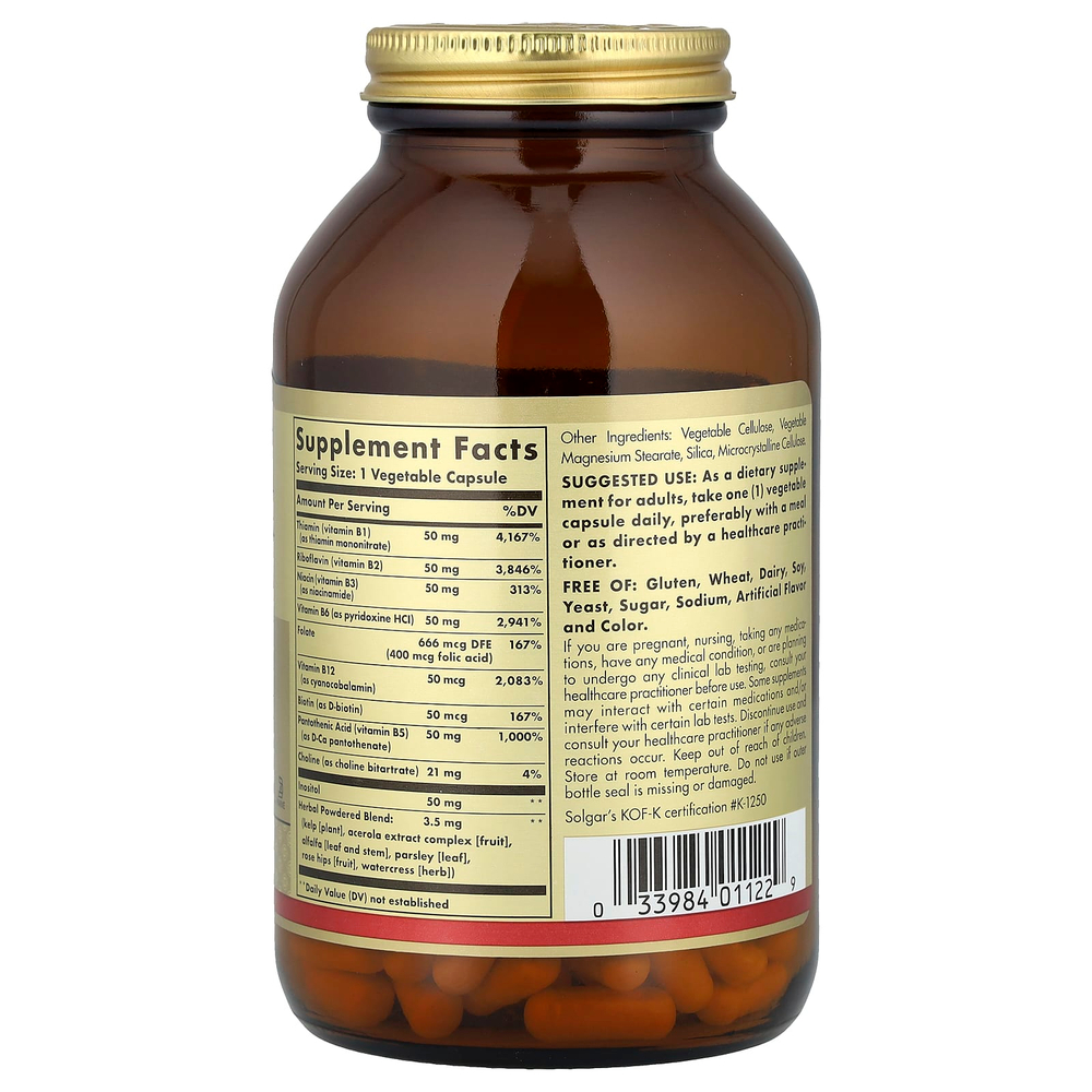 Solgar, B-Complex 50, витамины группы B, 250 растительных капсул