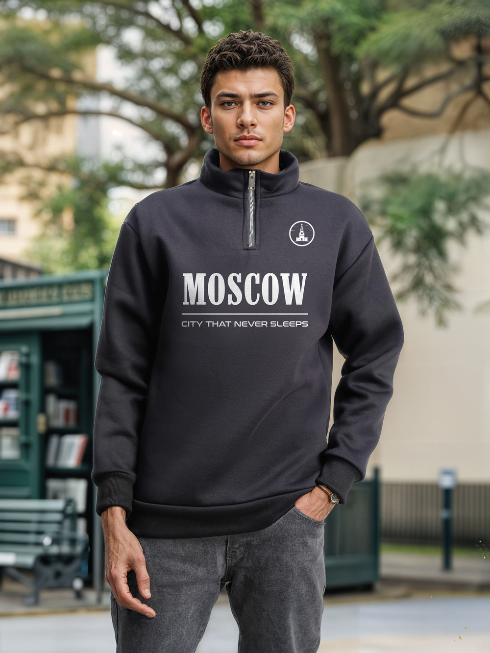 Толстовка мужская с зип-воротником "Moscow" серый
