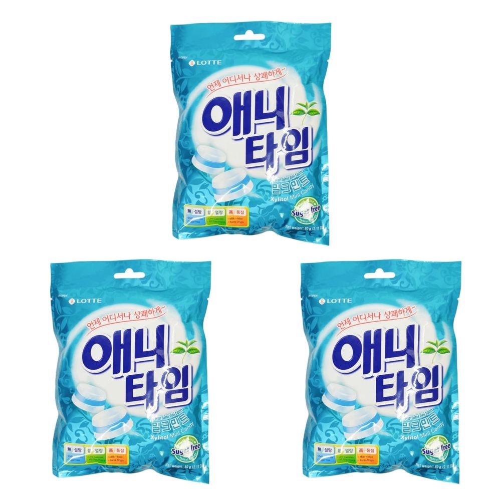 Леденцы Lotte Anytime Milk Mint без сахара 60 г, 3 шт
