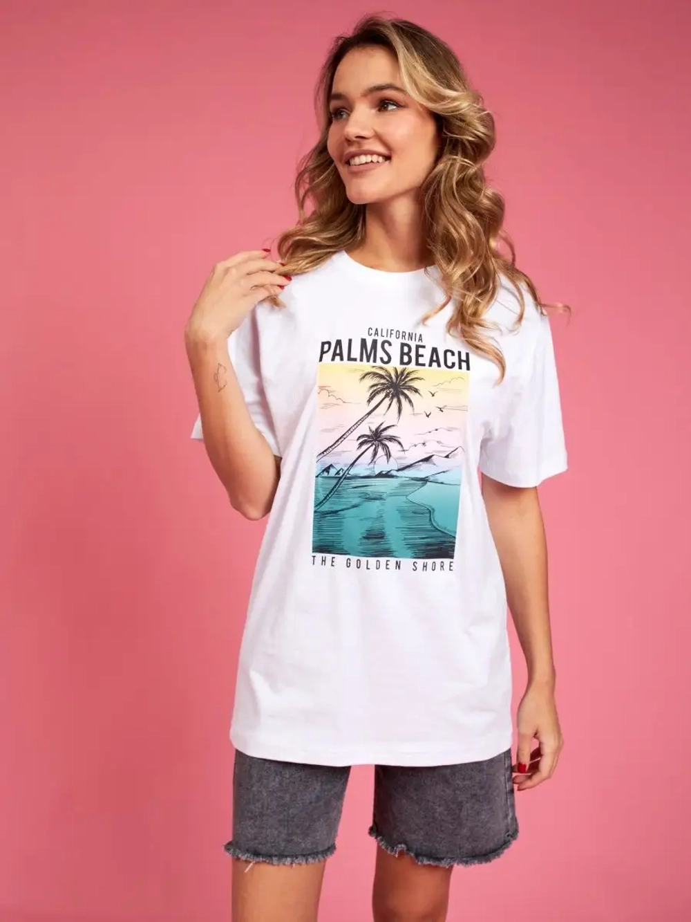 Футболка белая базовая с принтом лето 2023 большие размеры