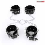 Комплект наручников и оков на металлических креплениях с кольцом (Цвет: черный)