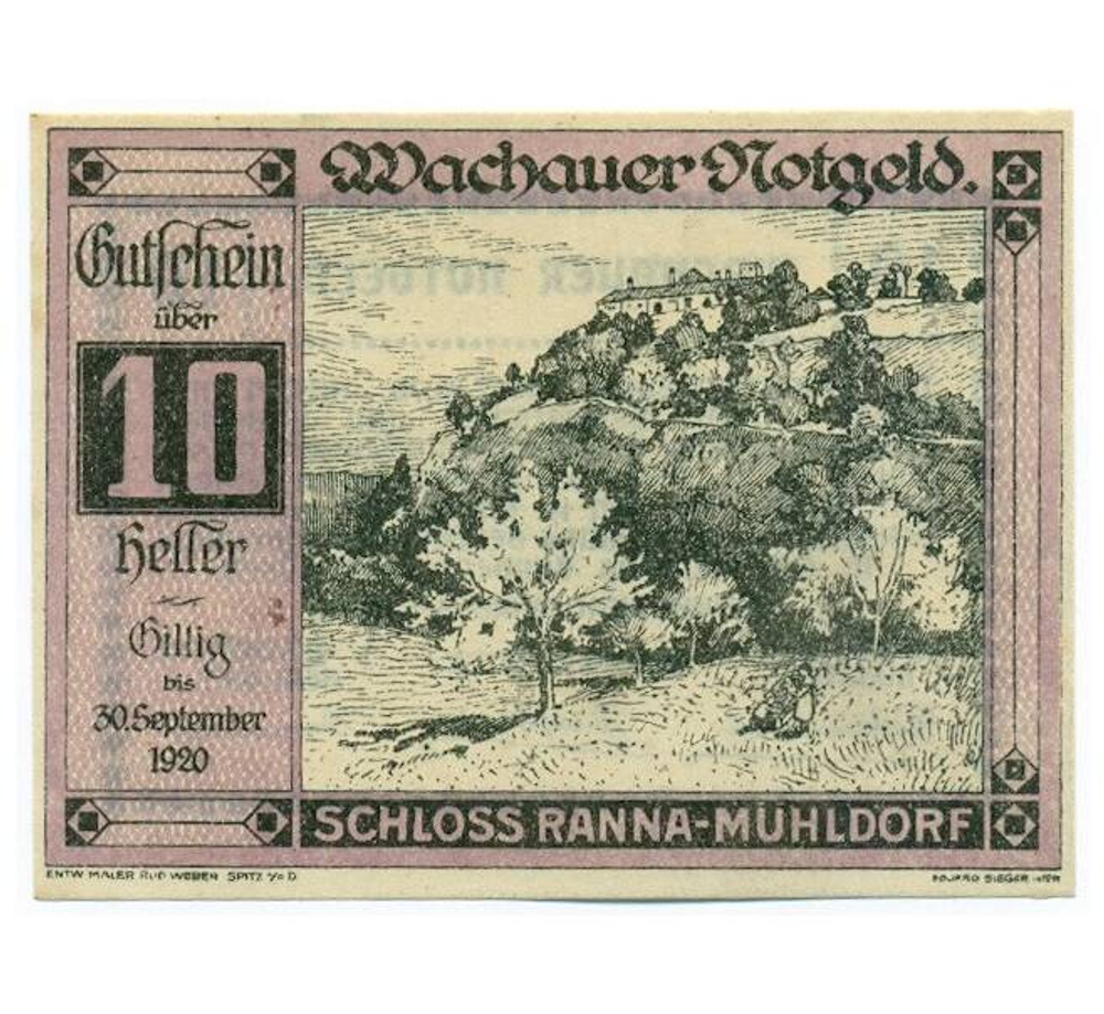 Австрия 10 геллеров 1920 Шлосс-Ранна aUNC