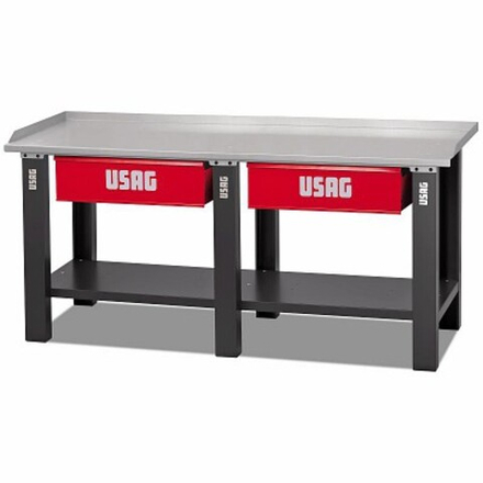 506 A1C/2000 Верстак бестумбовый, 2 выдвижных ящика, столешница из стали, 2000 мм, USAG (Италия)