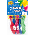 Шар латексный 30см Набор 5шт Цифра 5 (Ассорти)