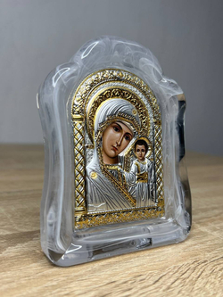 Казанская, икона арочная, белое муранское стекло 86х112
