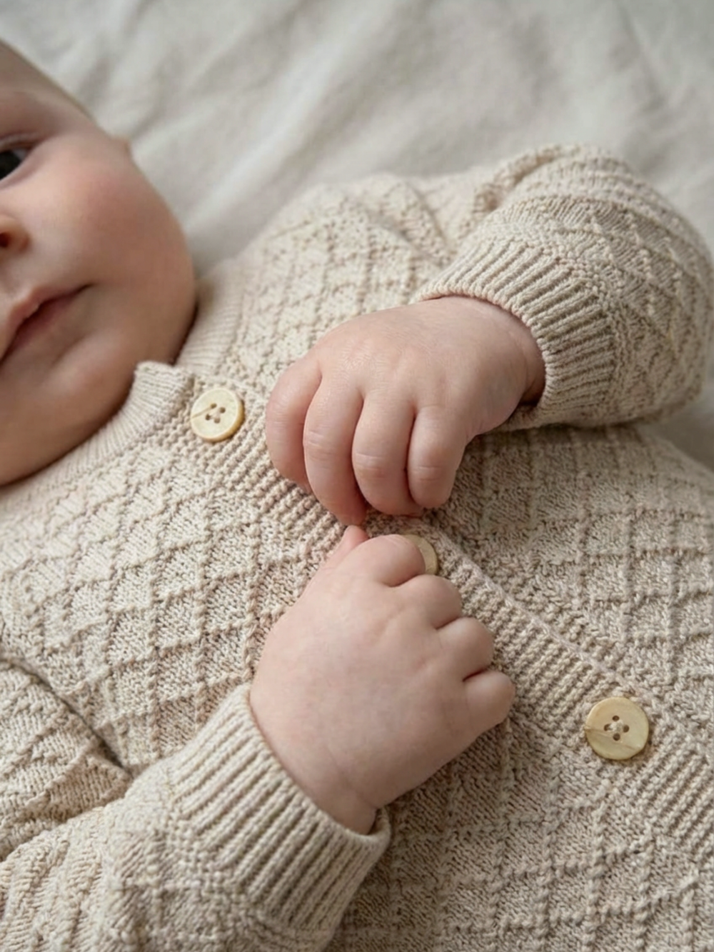 Комбинезон вязаный для малыша бежевый