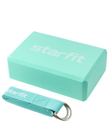 Блок и ремень для йоги, комплект YB-205, мятный