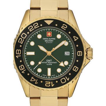 С браслетом Мужские наручные часы с золотым браслетом Swiss Alpine Military 7052.1114 mens watch GMT 42mm 10ATM