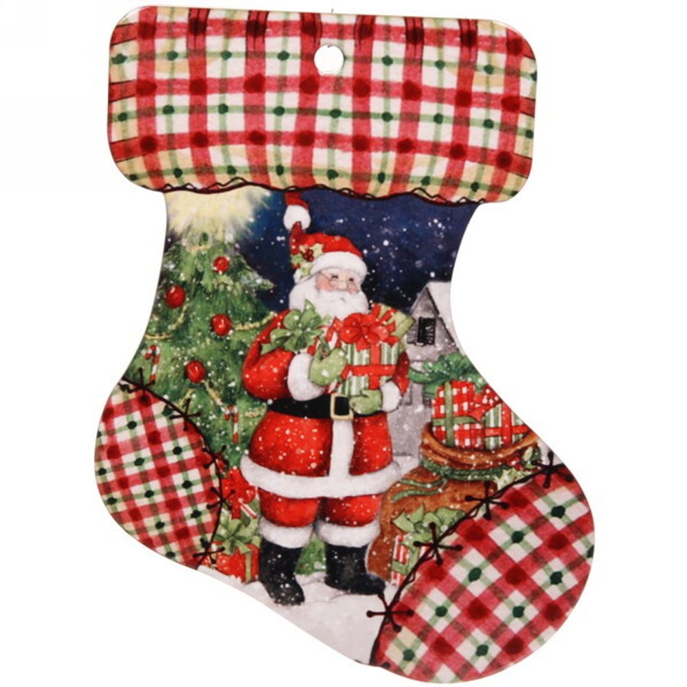 Подставка под горячее керамика «Носок» 18*24см Дед Мороз с подарком